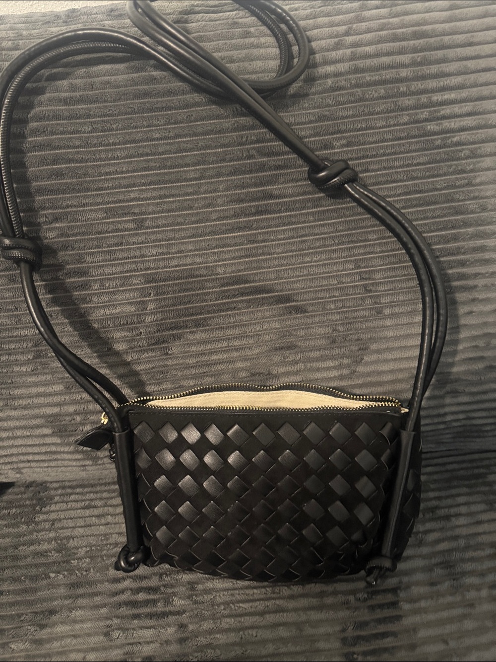 Dolce Vita Black Woven Leather Crossbody Bag